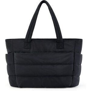 Women Black Lightweight Puffy Tote Bag for Travel Beach Gym With Multi-pocket